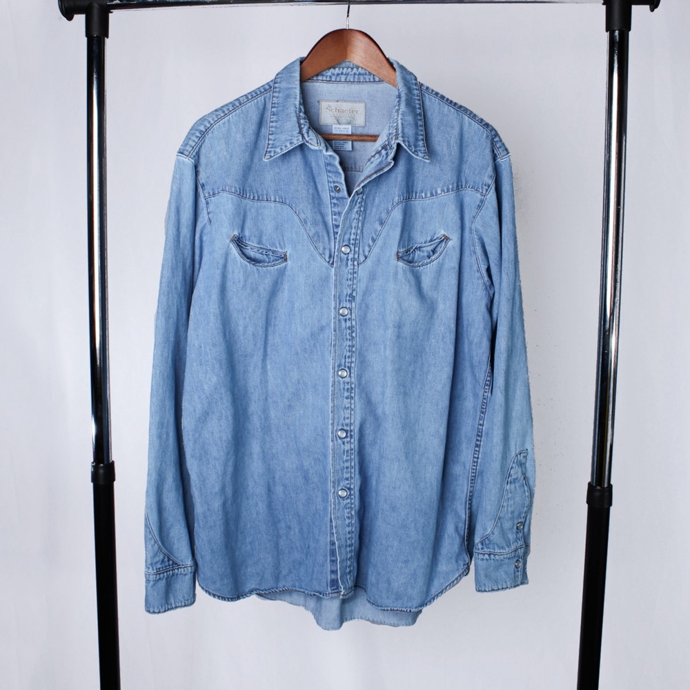 Schaefer Outfitter Blue Denim Pearl Snap Long Sleeve Shirt Ranchwear X-Large XL